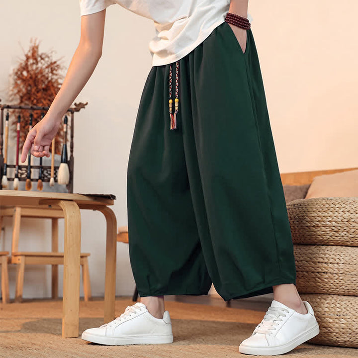 Buddha Stones Spring Summer Casual Minimalist Drawstring Solid Capri Pants Men's Harem Pants With Pocket - image 44