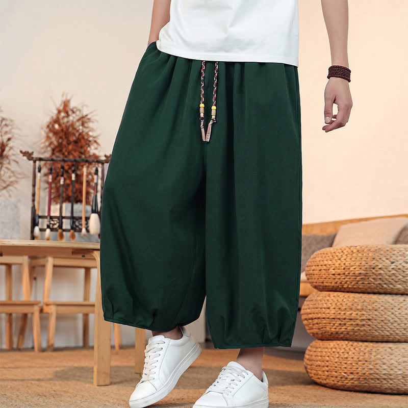 Buddha Stones Spring Summer Casual Minimalist Drawstring Solid Capri Pants Men's Harem Pants With Pocket - image 43