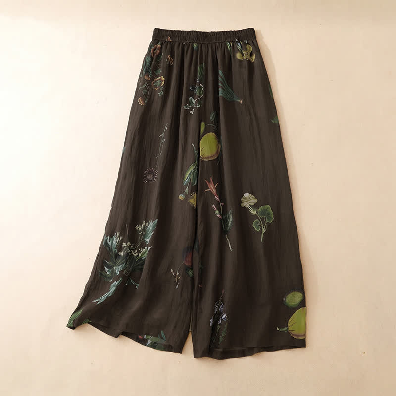 Buddha Stones Spring Summer Boho Floral Ankle Pants Women's Wide Leg Pants With Pockets - SaddleBrown - US12, UK/AU16, EU44 (2XL) - image 15