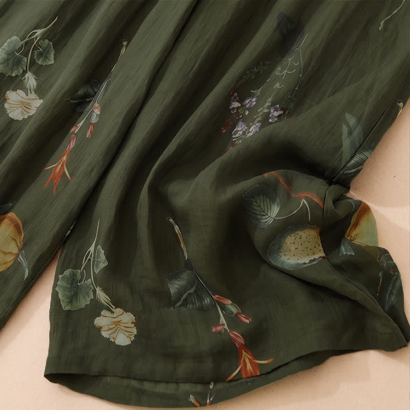 Buddha Stones Spring Summer Boho Floral Ankle Pants Women's Wide Leg Pants With Pockets - image 12