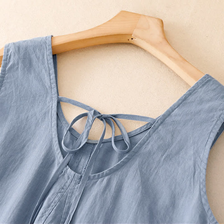 Buddha Stones Summer Casual Minimalist Solid Crew Neck Women's Summer Sleeveless Dress With Pocket - image 2