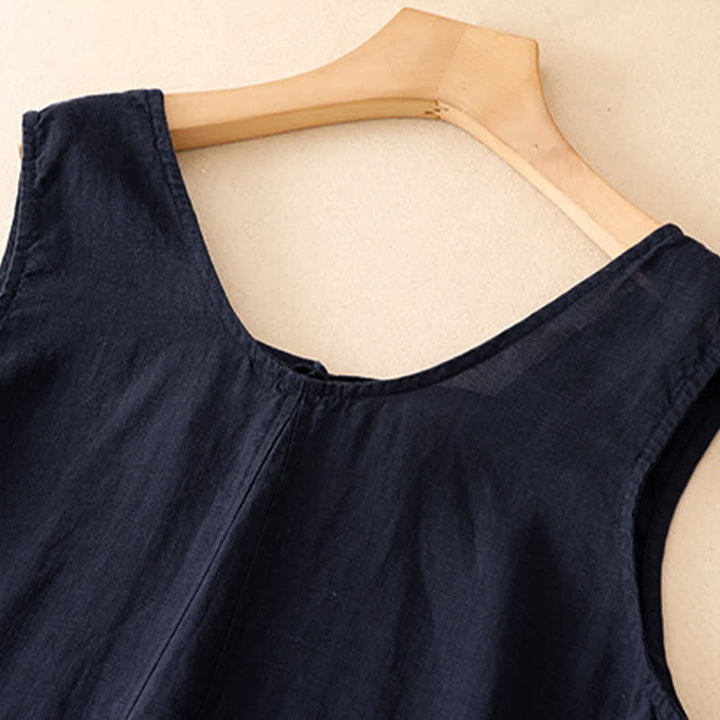 Buddha Stones Summer Casual Minimalist Solid Crew Neck Women's Summer Sleeveless Dress With Pocket - image 10
