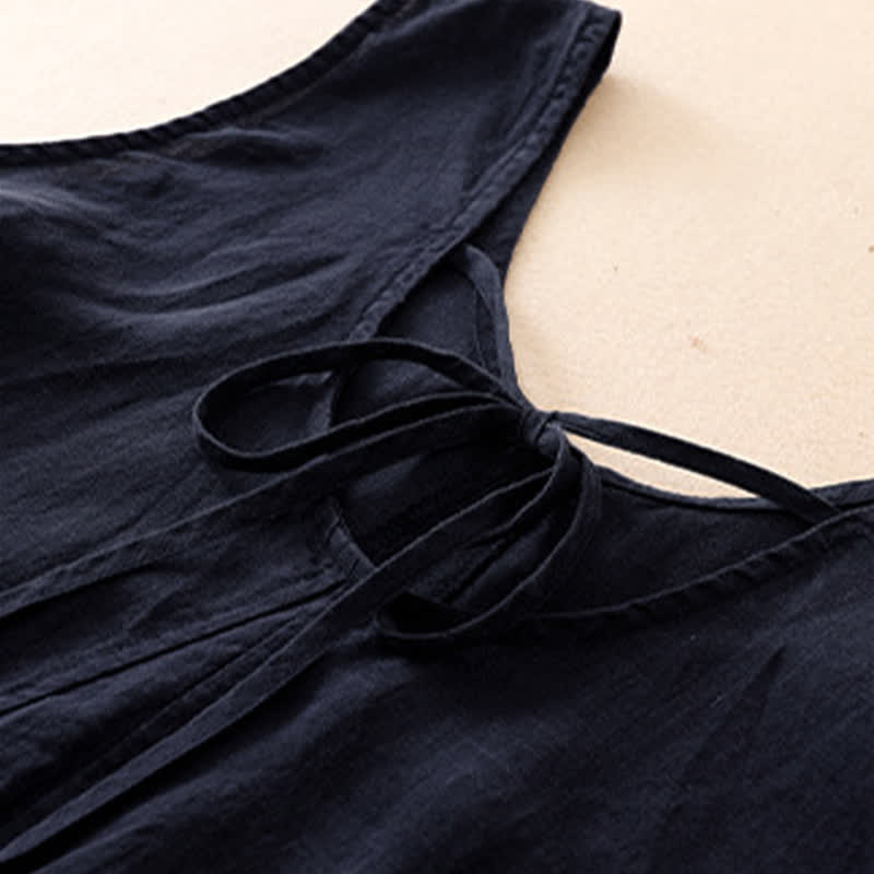 Buddha Stones Summer Casual Minimalist Solid Crew Neck Women's Summer Sleeveless Dress With Pocket - image 11