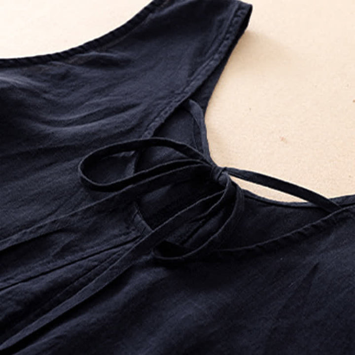 Buddha Stones Summer Casual Minimalist Solid Crew Neck Women's Summer Sleeveless Dress With Pocket - image 11