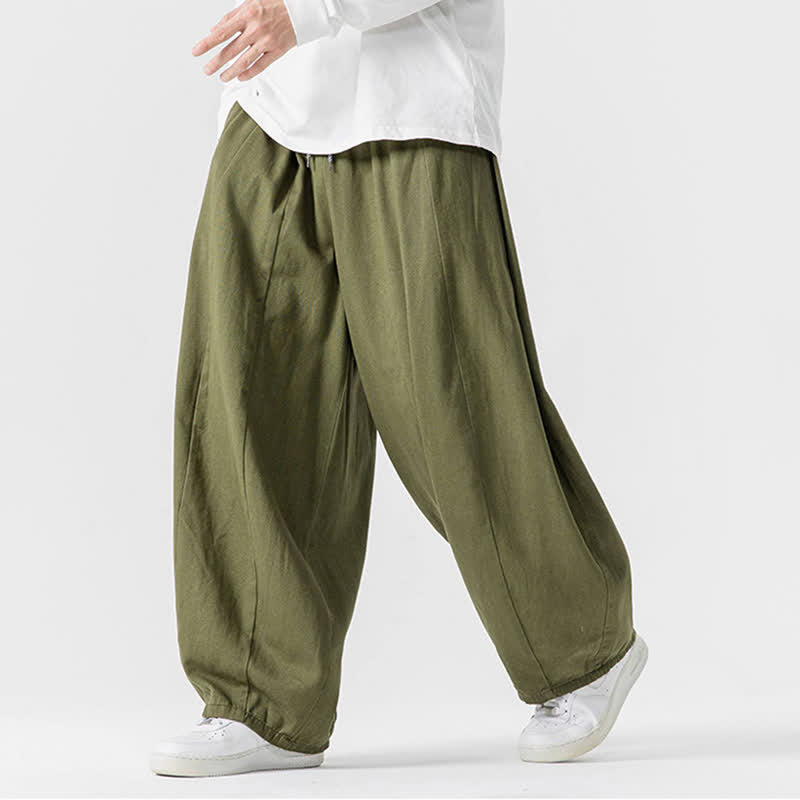 Buddha Stones Fall Casual Simple Drawstring Solid Cotton Long Pants Men's Straight Leg Pants With Pockets - image 19