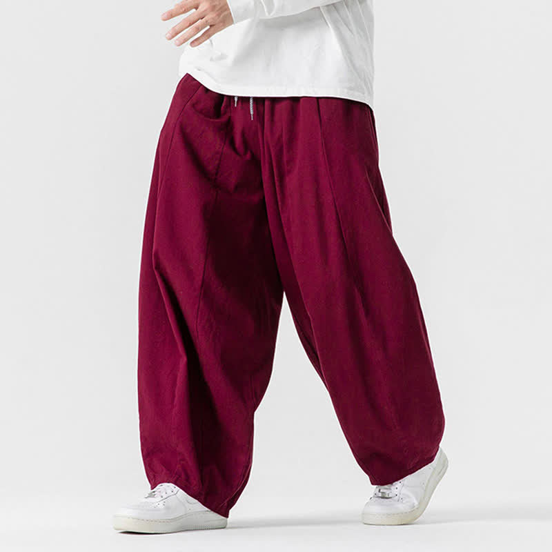 Buddha Stones Fall Casual Simple Drawstring Solid Cotton Long Pants Men's Straight Leg Pants With Pockets - image 42