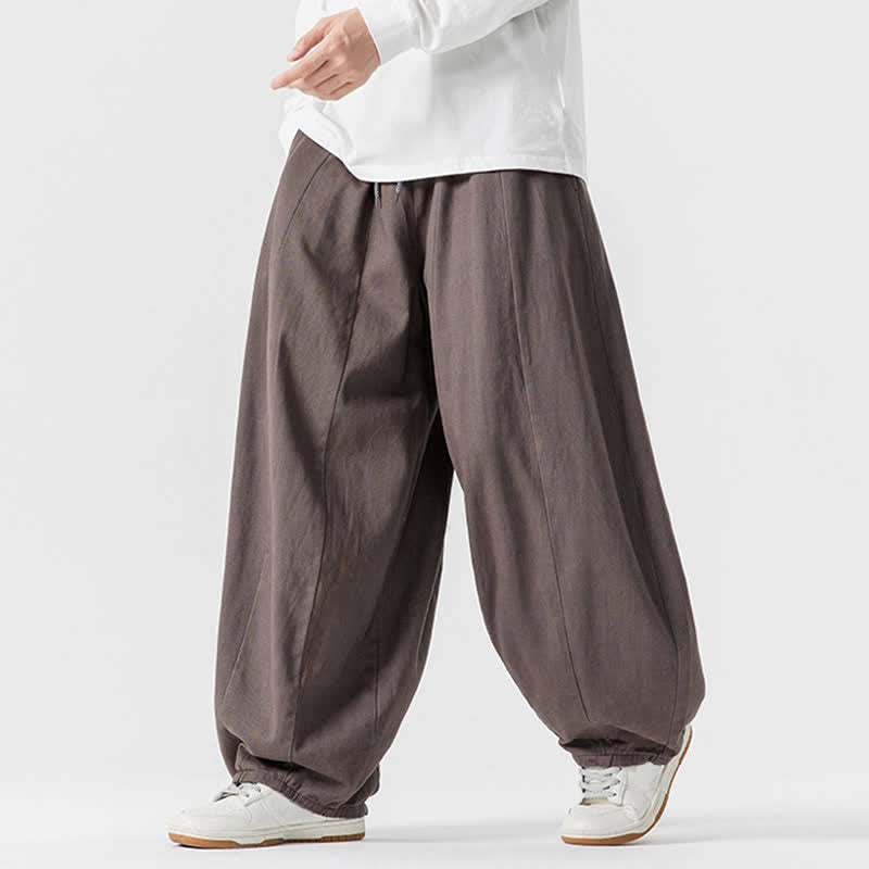 Buddha Stones Fall Casual Simple Drawstring Solid Cotton Long Pants Men's Straight Leg Pants With Pockets - image 1