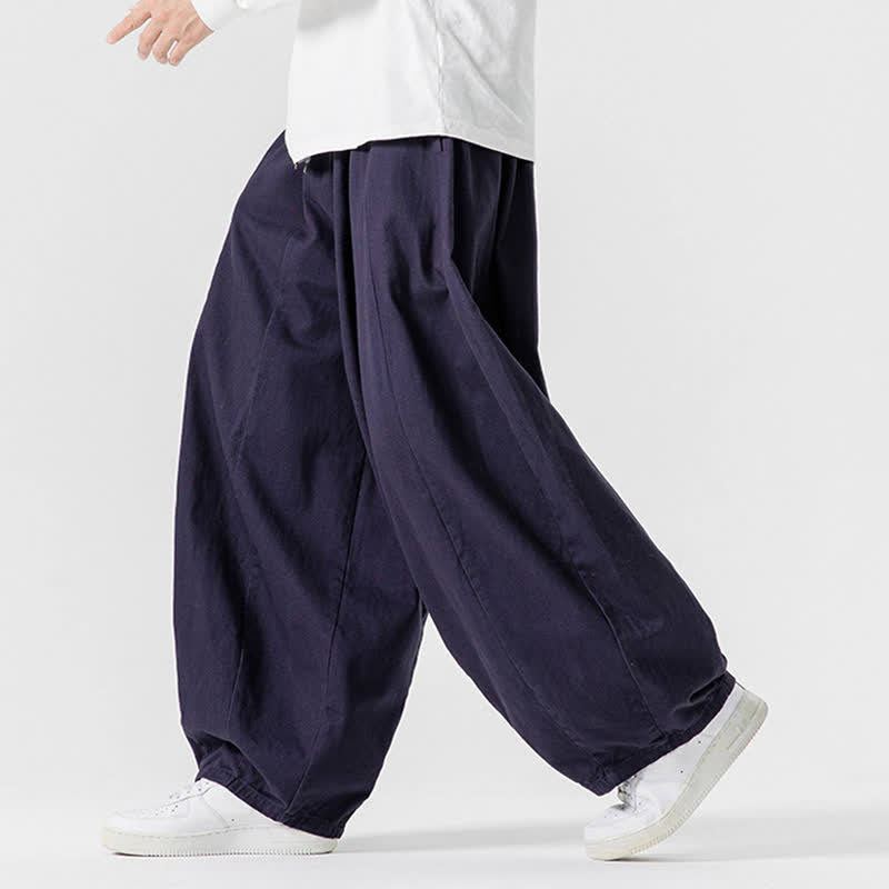 Buddha Stones Fall Casual Simple Drawstring Solid Cotton Long Pants Men's Straight Leg Pants With Pockets - image 27