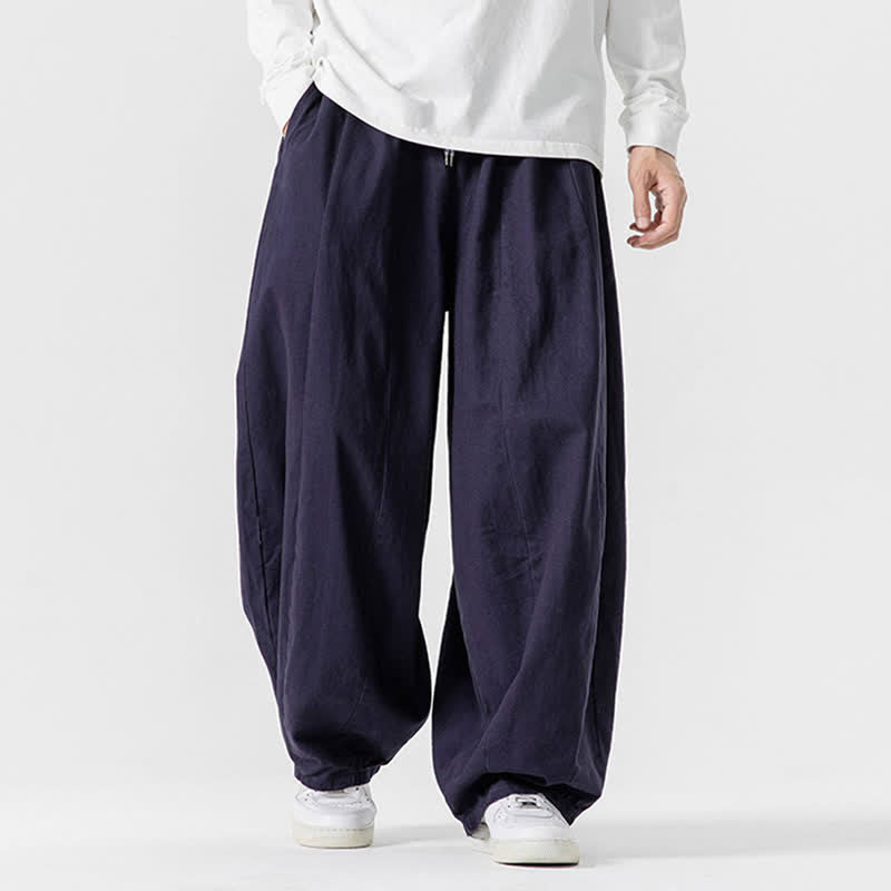 Buddha Stones Fall Casual Simple Drawstring Solid Cotton Long Pants Men's Straight Leg Pants With Pockets - MidnightBlue - US/UK/AU46，EU56 (5XL) - image 26