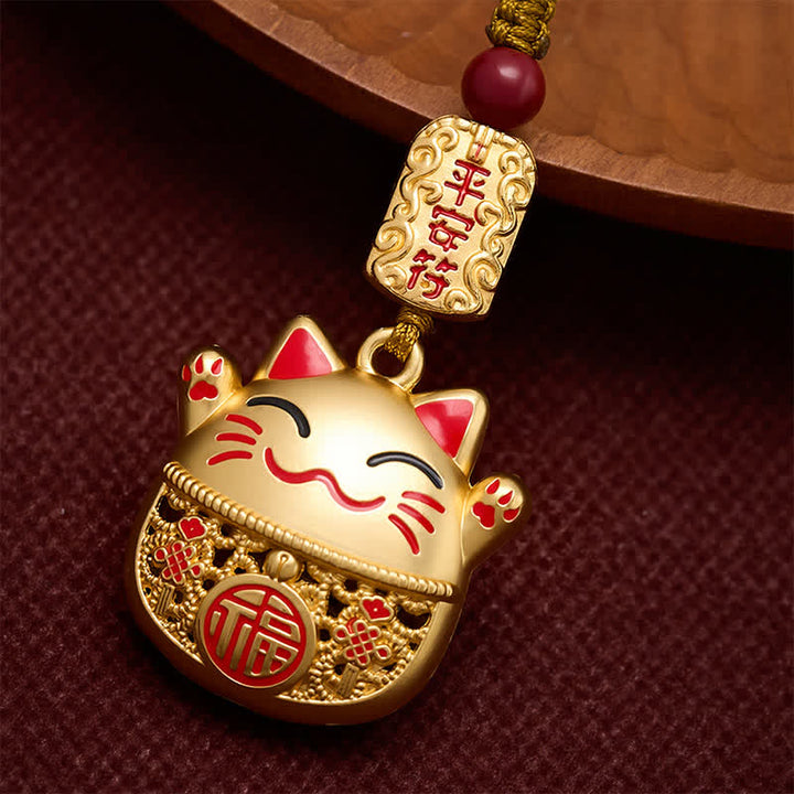 Buddha Stones Engraved Copper Fu Character Lucky Cat Braided Balance Keychains - image 13