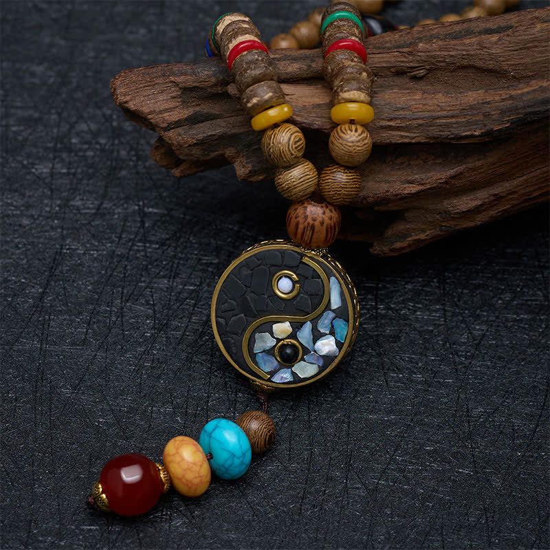 Buddha Stones Wenge Wood Yin Yang Grounding Balance Beaded Necklace - image 3