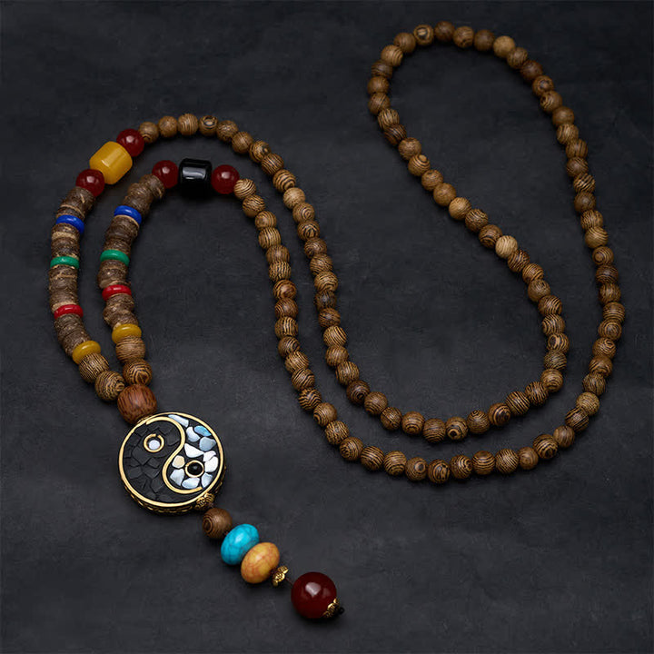 Buddha Stones Wenge Wood Yin Yang Grounding Balance Beaded Necklace - image 1