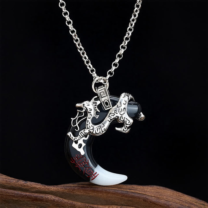 Buddha Stones Dragon Strength Crescent Pendant Necklace - Silver - image 0