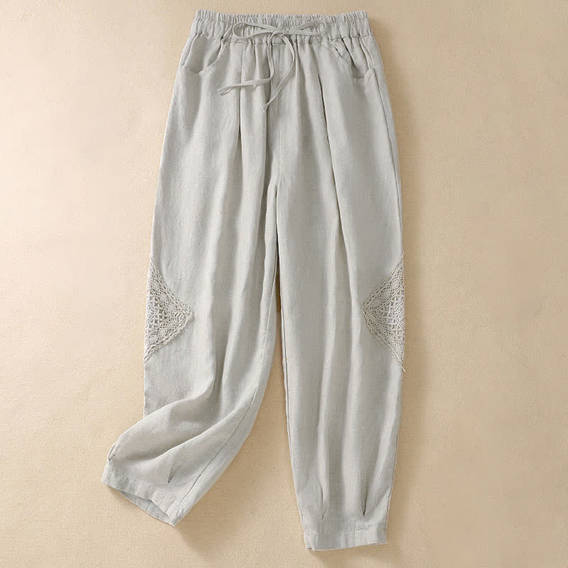 Buddha Stones Summer Women's Drawstring Harem Pants With Pockets - Linen - US8-10，UK/AU12-14，EU40-42 (2XL) - image 13
