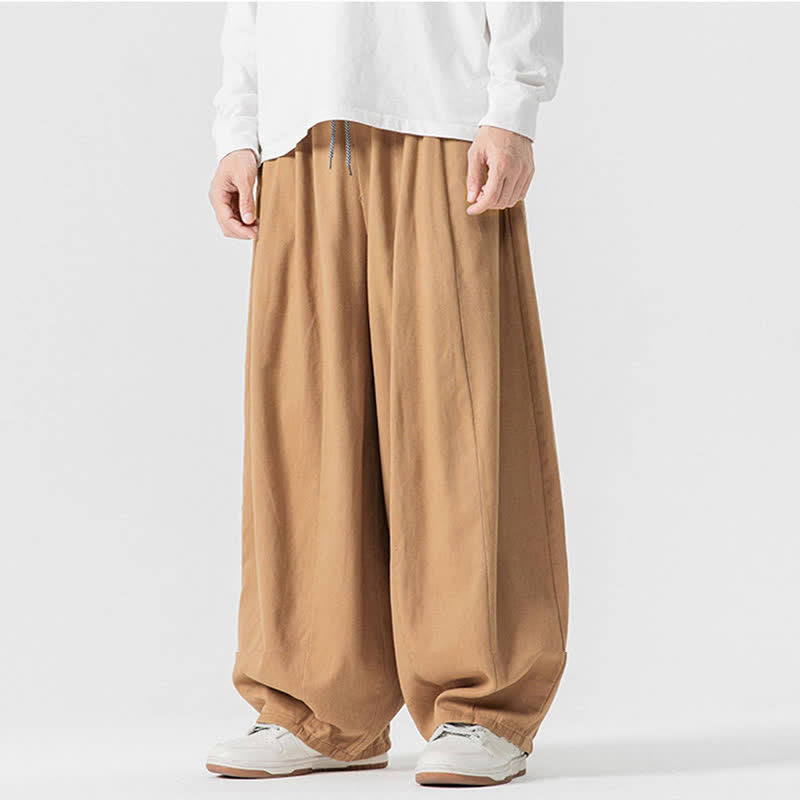 Buddha Stones Fall Casual Simple Drawstring Solid Cotton Long Pants Men's Straight Leg Pants With Pockets - image 38