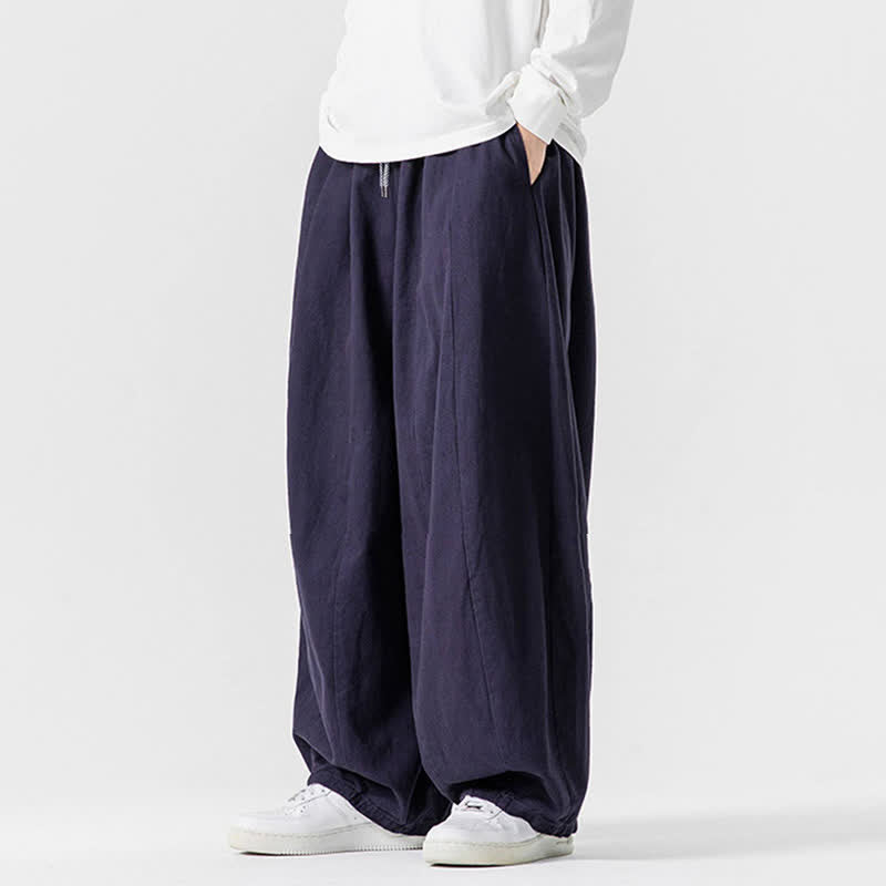 Buddha Stones Fall Casual Simple Drawstring Solid Cotton Long Pants Men's Straight Leg Pants With Pockets - image 31