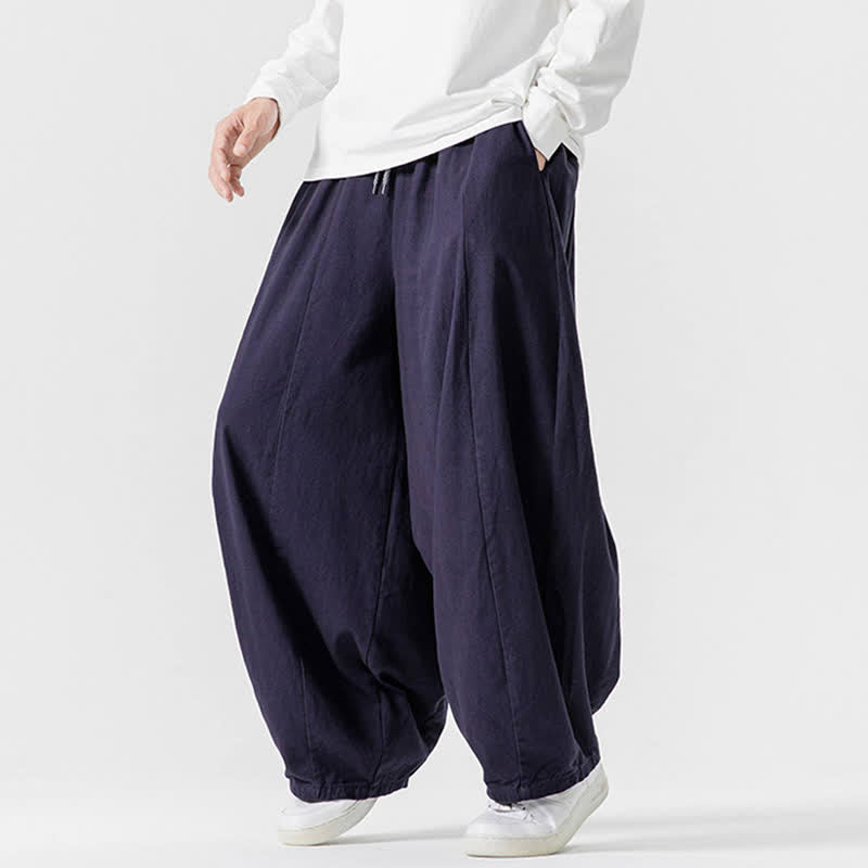 Buddha Stones Fall Casual Simple Drawstring Solid Cotton Long Pants Men's Straight Leg Pants With Pockets - image 32