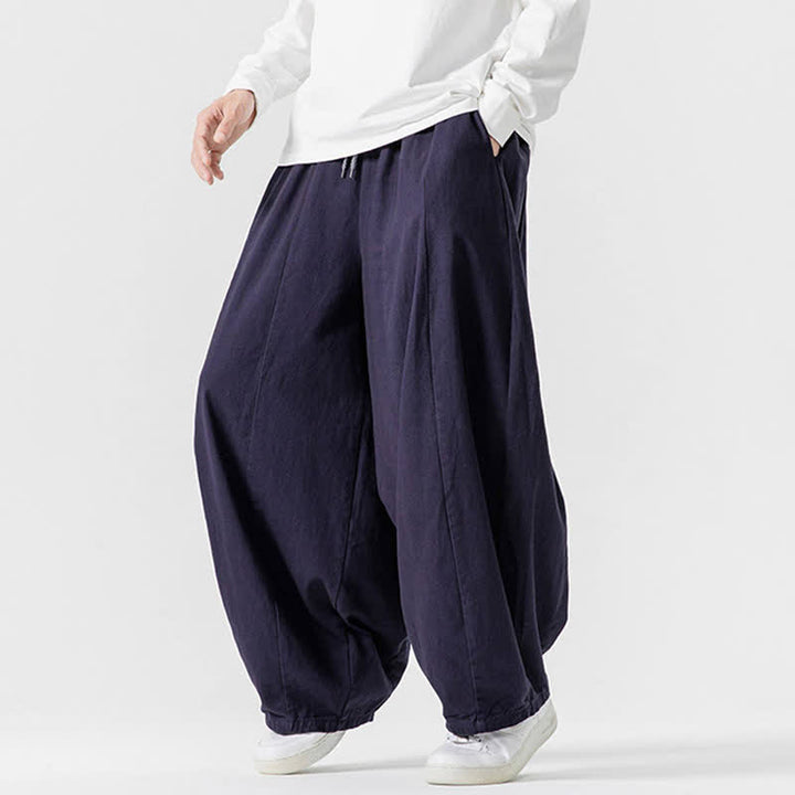 Buddha Stones Fall Casual Simple Drawstring Solid Cotton Long Pants Men's Straight Leg Pants With Pockets - image 32