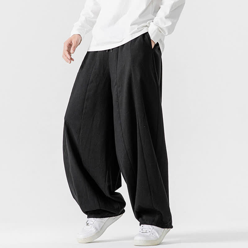 Buddha Stones Fall Casual Simple Drawstring Solid Cotton Long Pants Men's Straight Leg Pants With Pockets - image 12