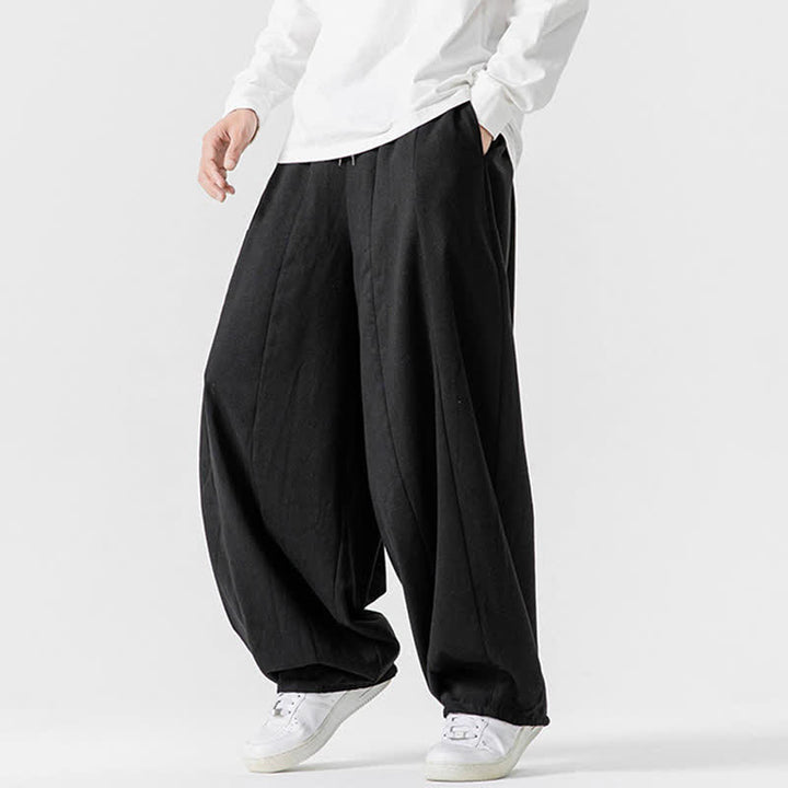 Buddha Stones Fall Casual Simple Drawstring Solid Cotton Long Pants Men's Straight Leg Pants With Pockets - image 12