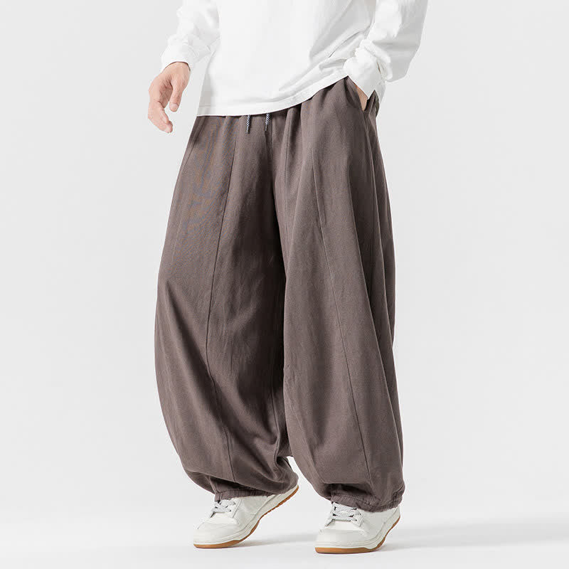 Buddha Stones Fall Casual Simple Drawstring Solid Cotton Long Pants Men's Straight Leg Pants With Pockets - image 6