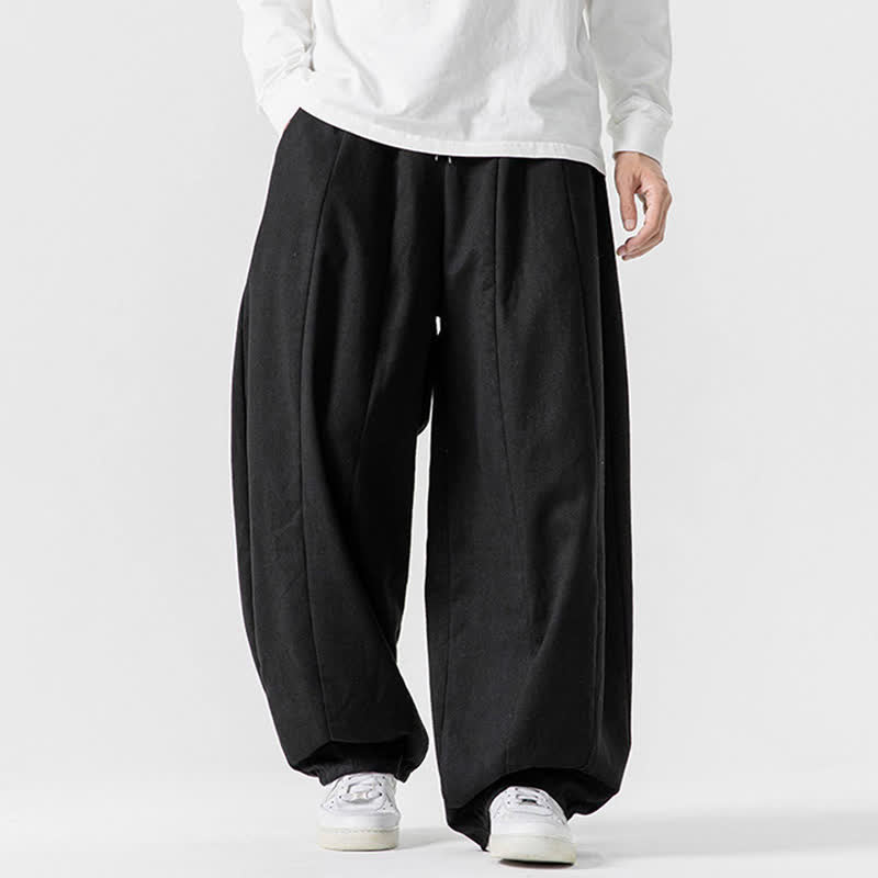 Buddha Stones Fall Casual Simple Drawstring Solid Cotton Long Pants Men's Straight Leg Pants With Pockets - image 9