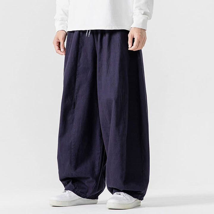 Buddha Stones Fall Casual Simple Drawstring Solid Cotton Long Pants Men's Straight Leg Pants With Pockets - image 29