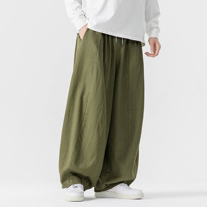 Buddha Stones Fall Casual Simple Drawstring Solid Cotton Long Pants Men's Straight Leg Pants With Pockets - image 20