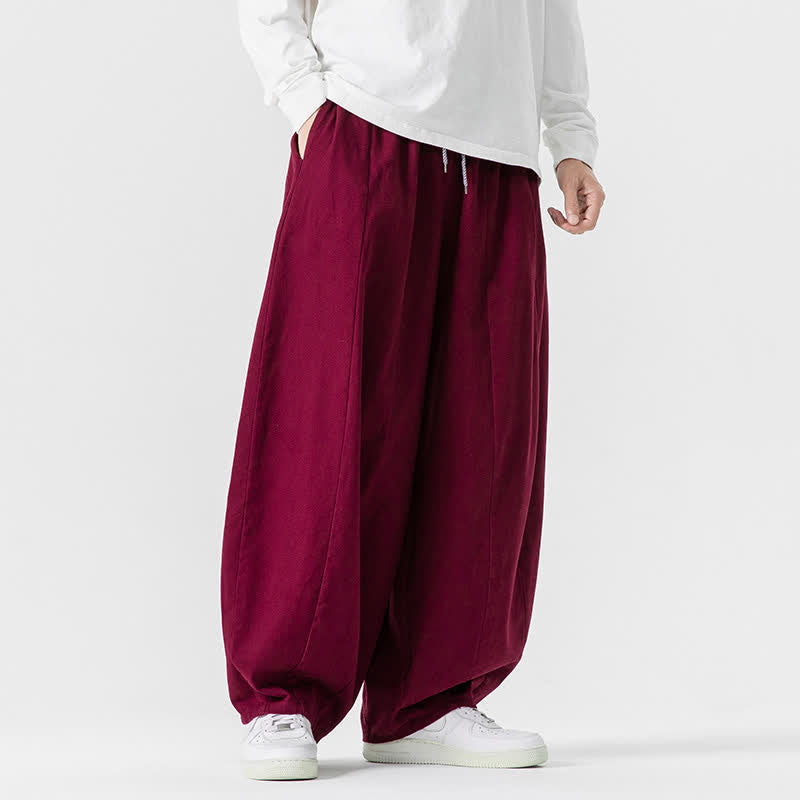 Buddha Stones Fall Casual Simple Drawstring Solid Cotton Long Pants Men's Straight Leg Pants With Pockets - image 43