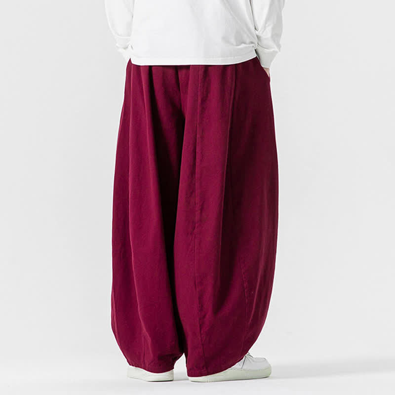 Buddha Stones Fall Casual Simple Drawstring Solid Cotton Long Pants Men's Straight Leg Pants With Pockets - image 45