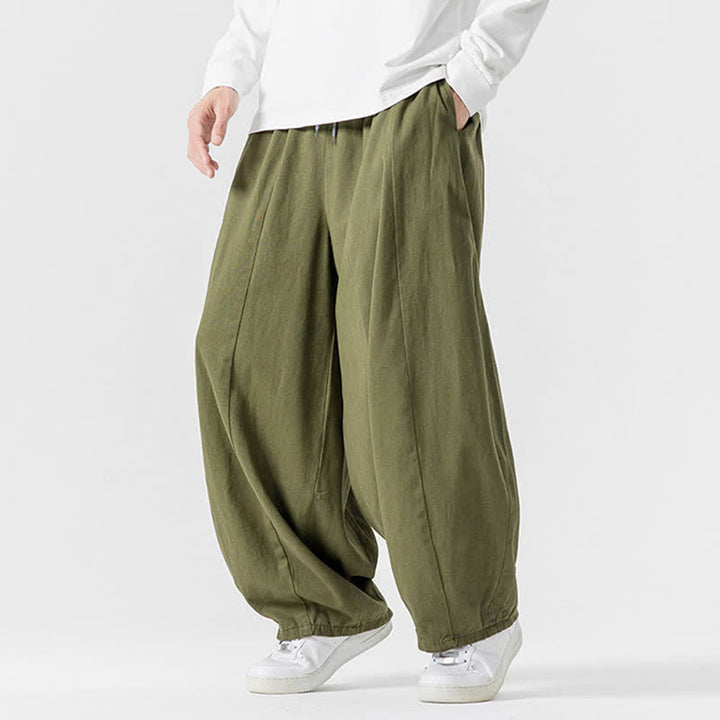 Buddha Stones Fall Casual Simple Drawstring Solid Cotton Long Pants Men's Straight Leg Pants With Pockets - image 24