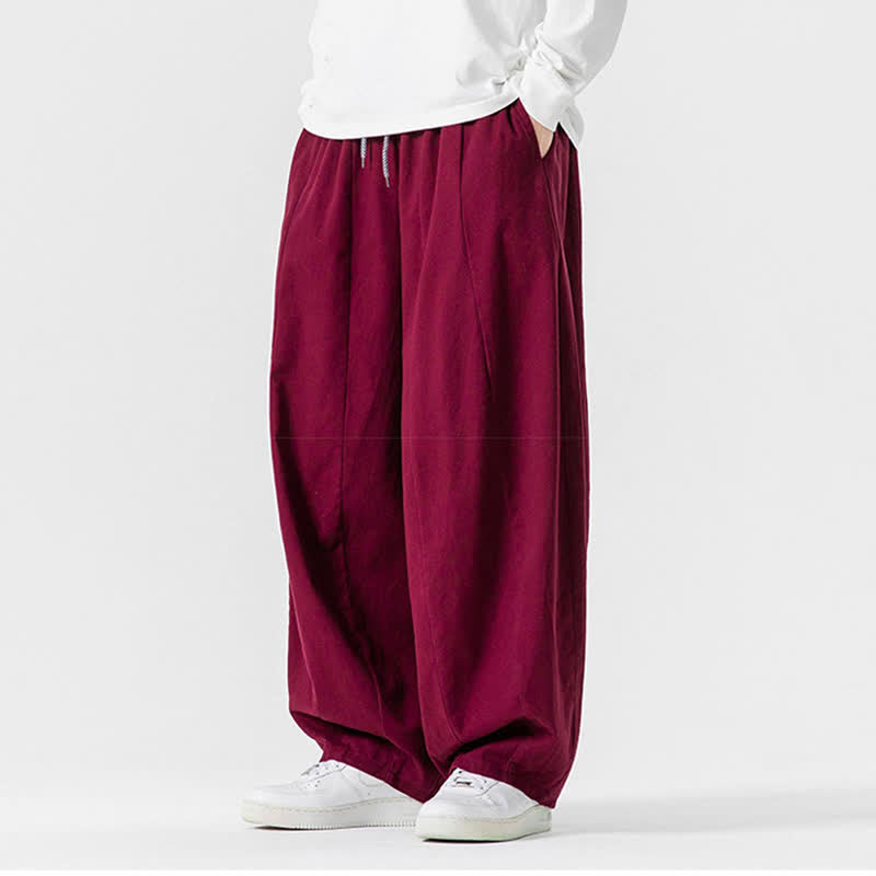 Buddha Stones Fall Casual Simple Drawstring Solid Cotton Long Pants Men's Straight Leg Pants With Pockets - image 47