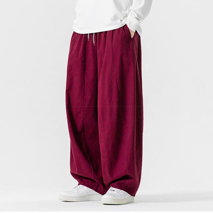 Buddha Stones Fall Casual Simple Drawstring Solid Cotton Long Pants Men's Straight Leg Pants With Pockets - image 47