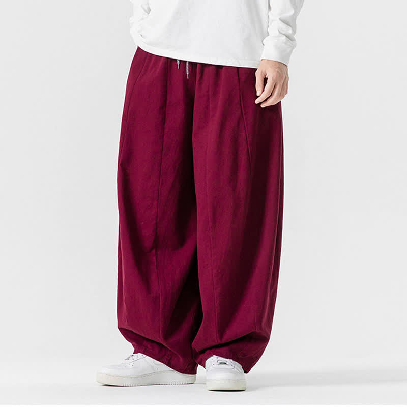 Buddha Stones Fall Casual Simple Drawstring Solid Cotton Long Pants Men's Straight Leg Pants With Pockets - image 44