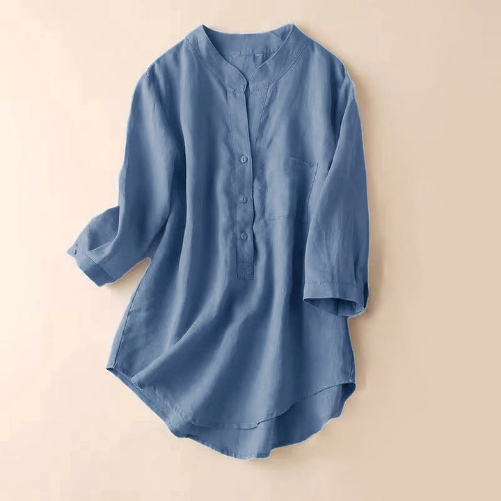 Buddha Stones Casual Women's V-neck Three Quarter Sleeve Design Plain Shirt - LightSteelBlue - US12，UK/AU16，EU44 (3XL) - image 0