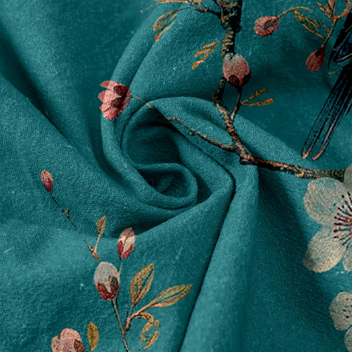 Buddha Stones Pure Cotton Elegant Cherry Blossom Bird Pattern Women's Elastic Waist Pants With Pockets - image 2