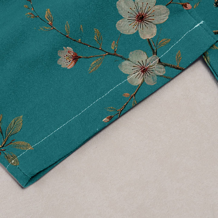 Buddha Stones Pure Cotton Elegant Cherry Blossom Bird Pattern Women's Elastic Waist Pants With Pockets - image 1