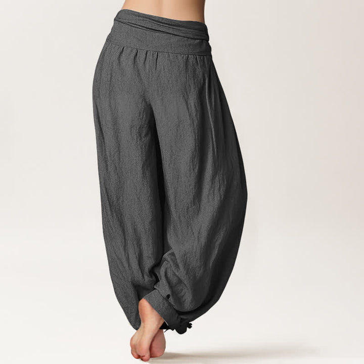 Buddha Stones Pure Cotton Lotus Crescent Moon Pattern Women's Elastic Waist Harem Pants - image 10