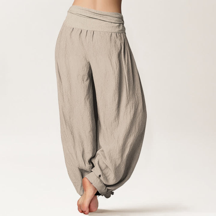 Buddha Stones Pure Cotton Lotus Crescent Moon Pattern Women's Elastic Waist Harem Pants - image 13