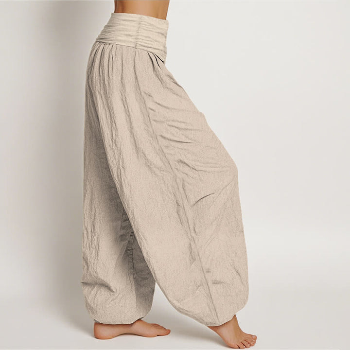 Buddha Stones Pure Cotton Lotus Crescent Moon Pattern Women's Elastic Waist Harem Pants - image 12