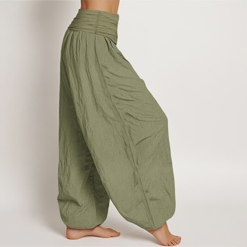 Buddha Stones Pure Cotton Lotus Crescent Moon Pattern Women's Elastic Waist Harem Pants - image 15