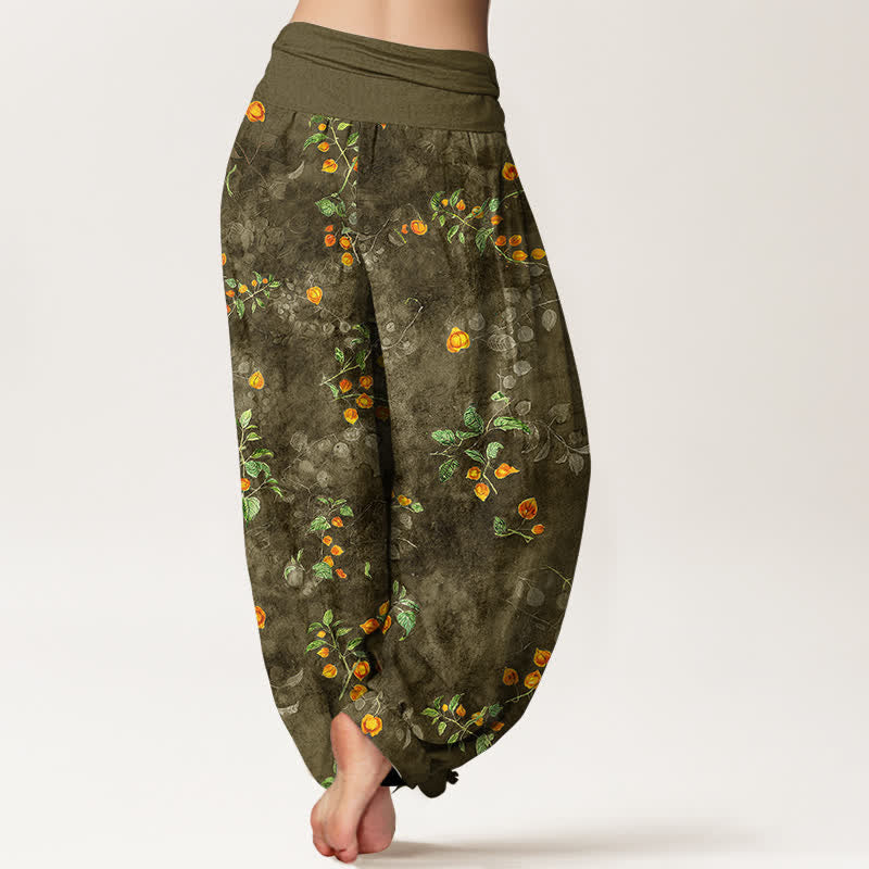 Buddha Stones Cotton Orange Blossom Vine Pattern Women's Elastic Waist Harem Pants - image 7