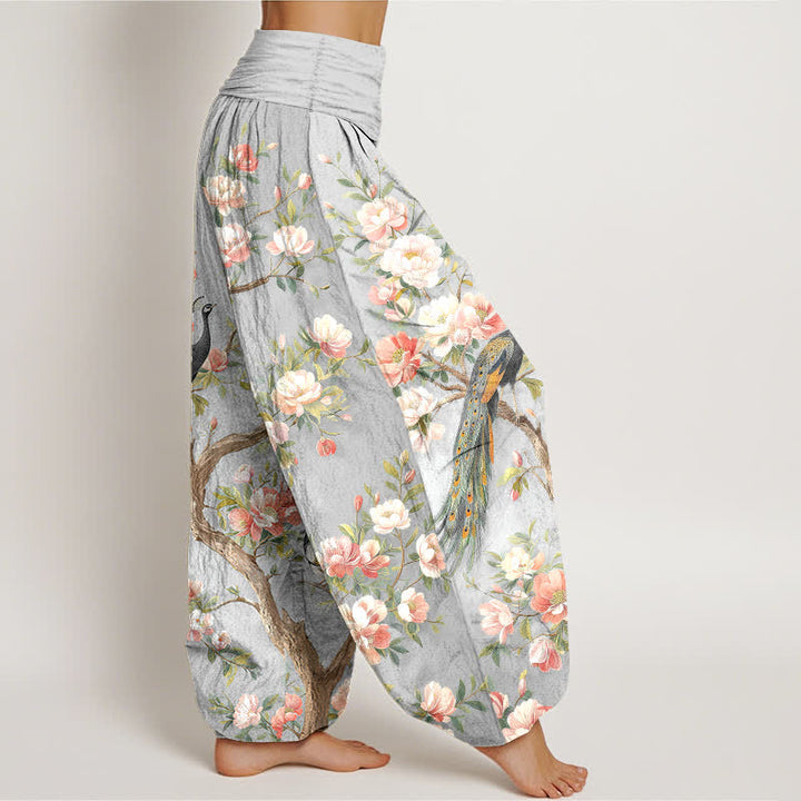 Buddha Stones Cotton Peacock Blossom Pattern Women's Elastic Waist Harem Pants - image 6
