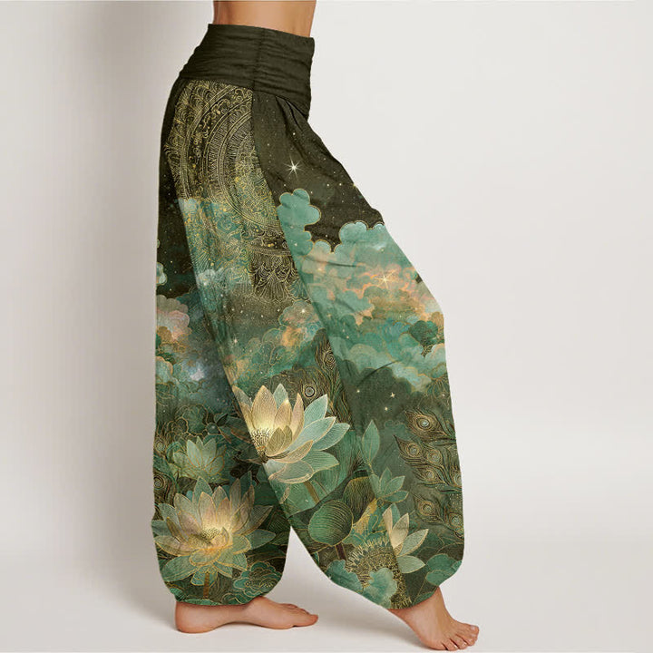Buddha Stones Cotton Lotus Night Sky Pattern Women's Elastic Waist Harem Pants - image 6