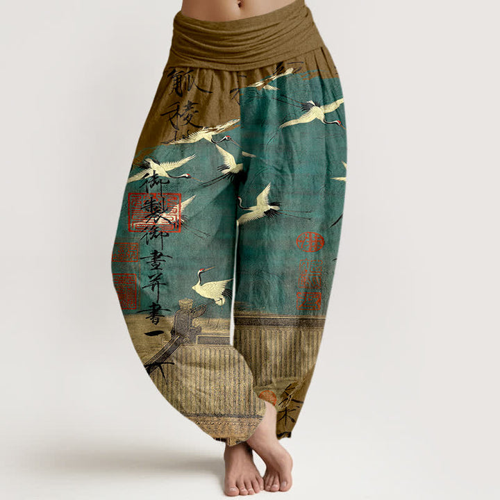 Buddha Stones Cotton Flying Crane Seal Pattern Women's Elastic Waist Harem Pants - DarkGoldenrod - US16，UK/AU20，EU48 (3XL) - image 8