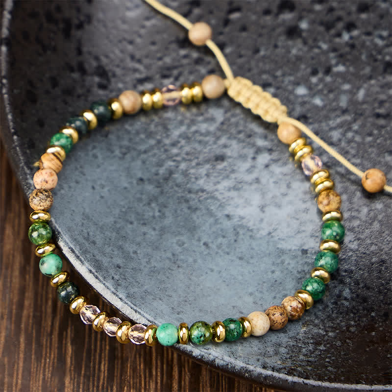 Buddha Stones 4mm African Turquoise Picture Jasper Pink Glass Bead Grounding Hand-Woven Bracelet - image 1