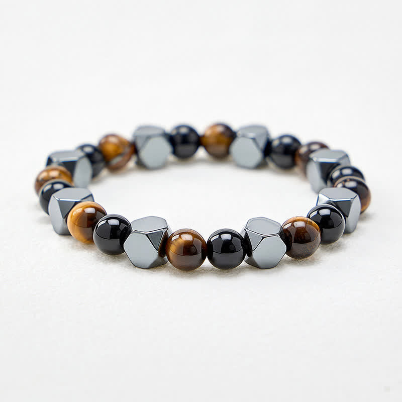 Buddha Stones Black Obsidian Tiger Eye Hematite Faceted Protection Bracelet - image 4
