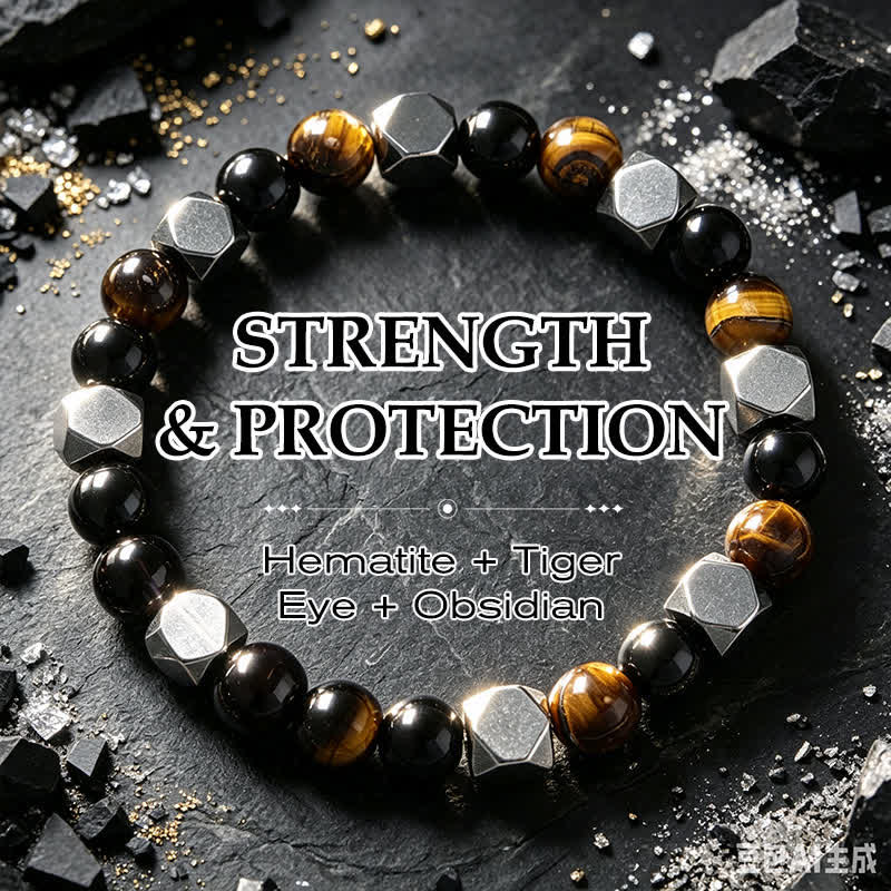 Buddha Stones Black Obsidian Tiger Eye Hematite Faceted Protection Bracelet - Hematite Black Obsidian Tiger Eye(Wrist Circumference: 5.9-6.3  in / 15-16cm) - image 0