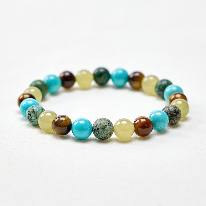 Buddha Stones Natural Tiger Eye Cyan Jade Turquoise Beaded Protection Bracelet - image 4