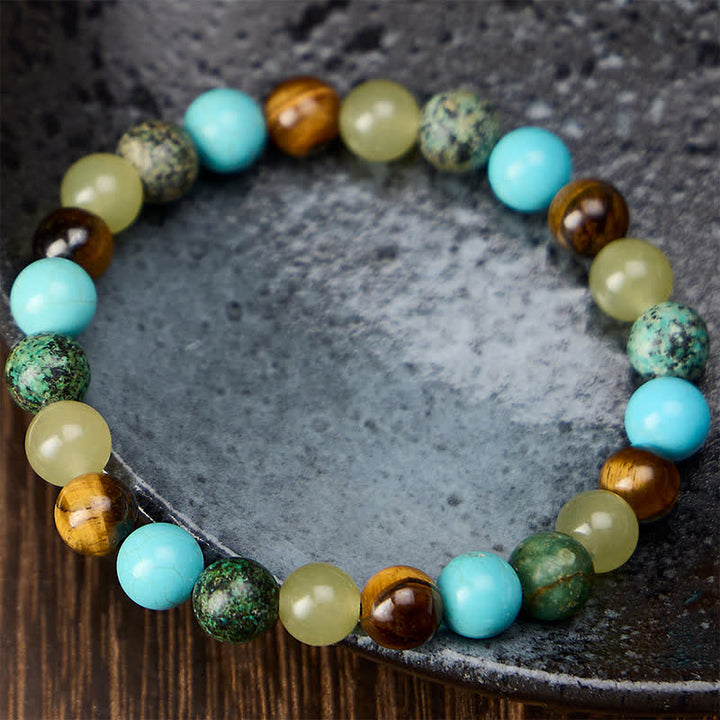 Buddha Stones Natural Tiger Eye Cyan Jade Turquoise Beaded Protection Bracelet - image 1